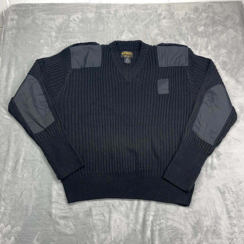 Top Brass Liberty Uniform‎ Commando Sweater Mens 2XL Black Knit Ribbed Epaulet